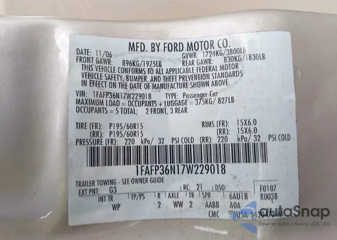 2007 Ford Focus Se/Ses from USA, damaged, VIN 1FAFP36N17W229018